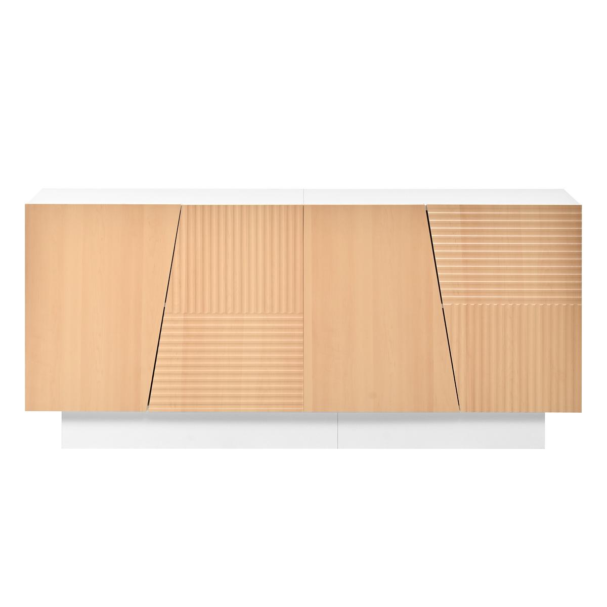 SIDEBOARD 160cm Weiß & Naturholzoptik mit 4 Türen & Geometrischen Rillen - Naturfarben, Holzwerkstoff (160/72/40.5cm) - Urban Meuble