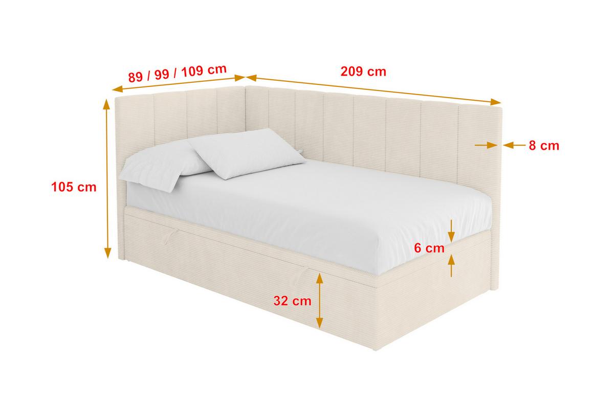 EINZELBETT Jugendbett mit Bettkasten Rechts, mit Matratze - LOVY 90x200 Beige - Sandfarben, Holzwerkstoff/Textil (90/200cm) - ALTDECOR