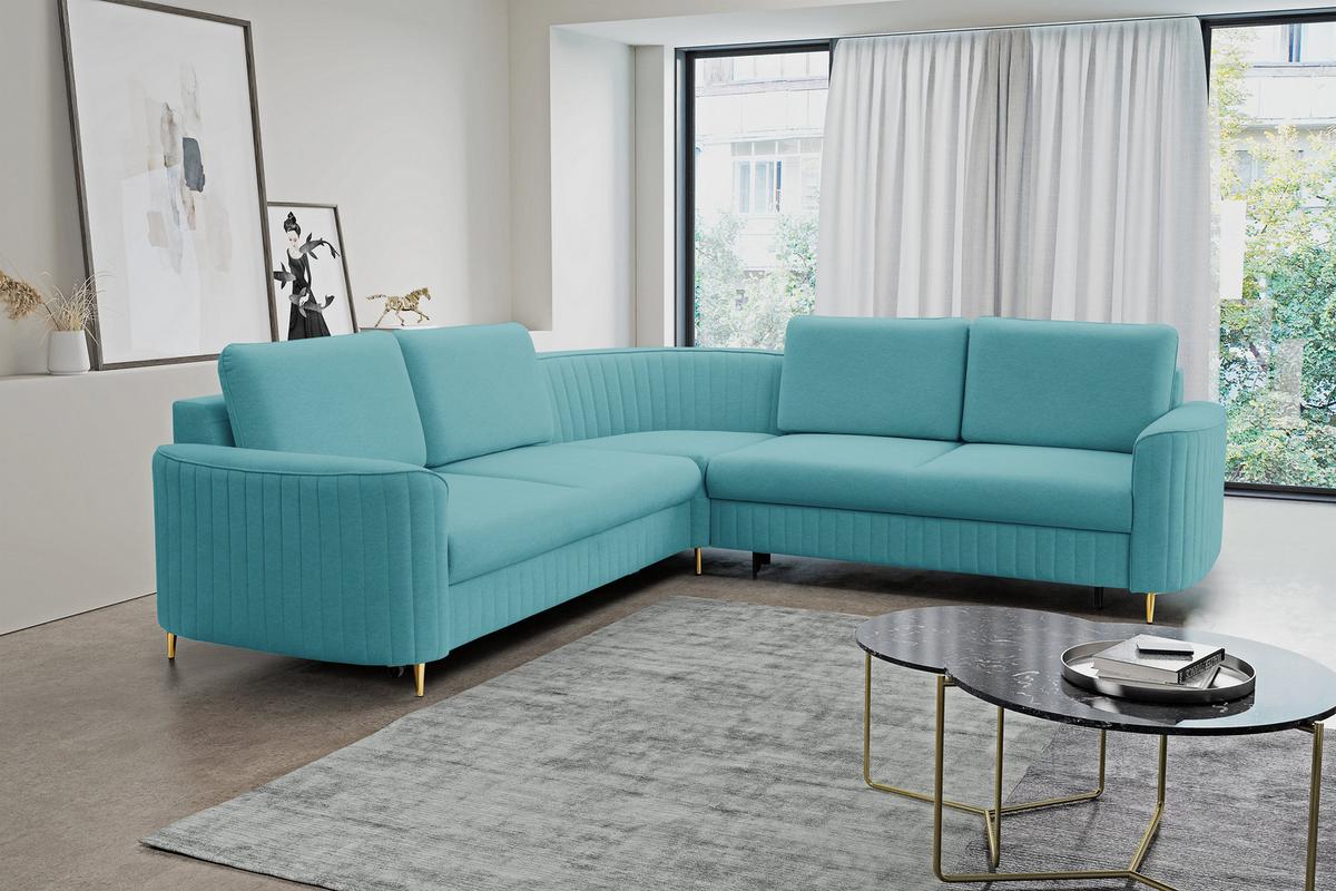 ECKSOFA VELA L-S Grün Velours-Stoff mit Schlaffunktion - Grün, Holz (251/251cm) - MASSENO