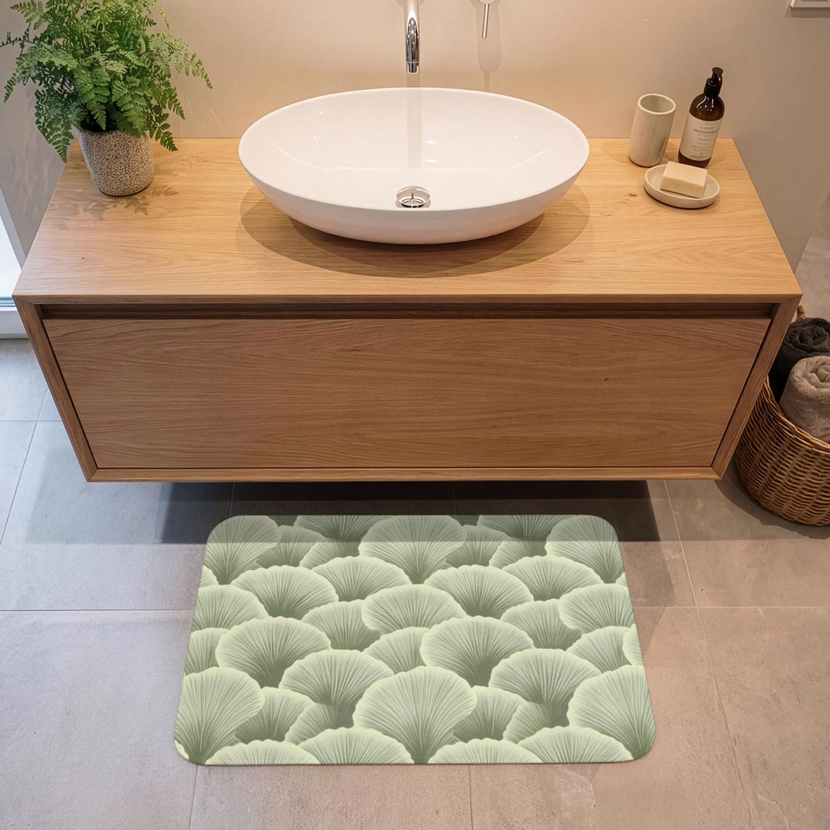 BADEMATTE Fächer - Blatt - Grün 80x50 cm - Pastellgrün, Textil (80/50cm) - OnlyWow