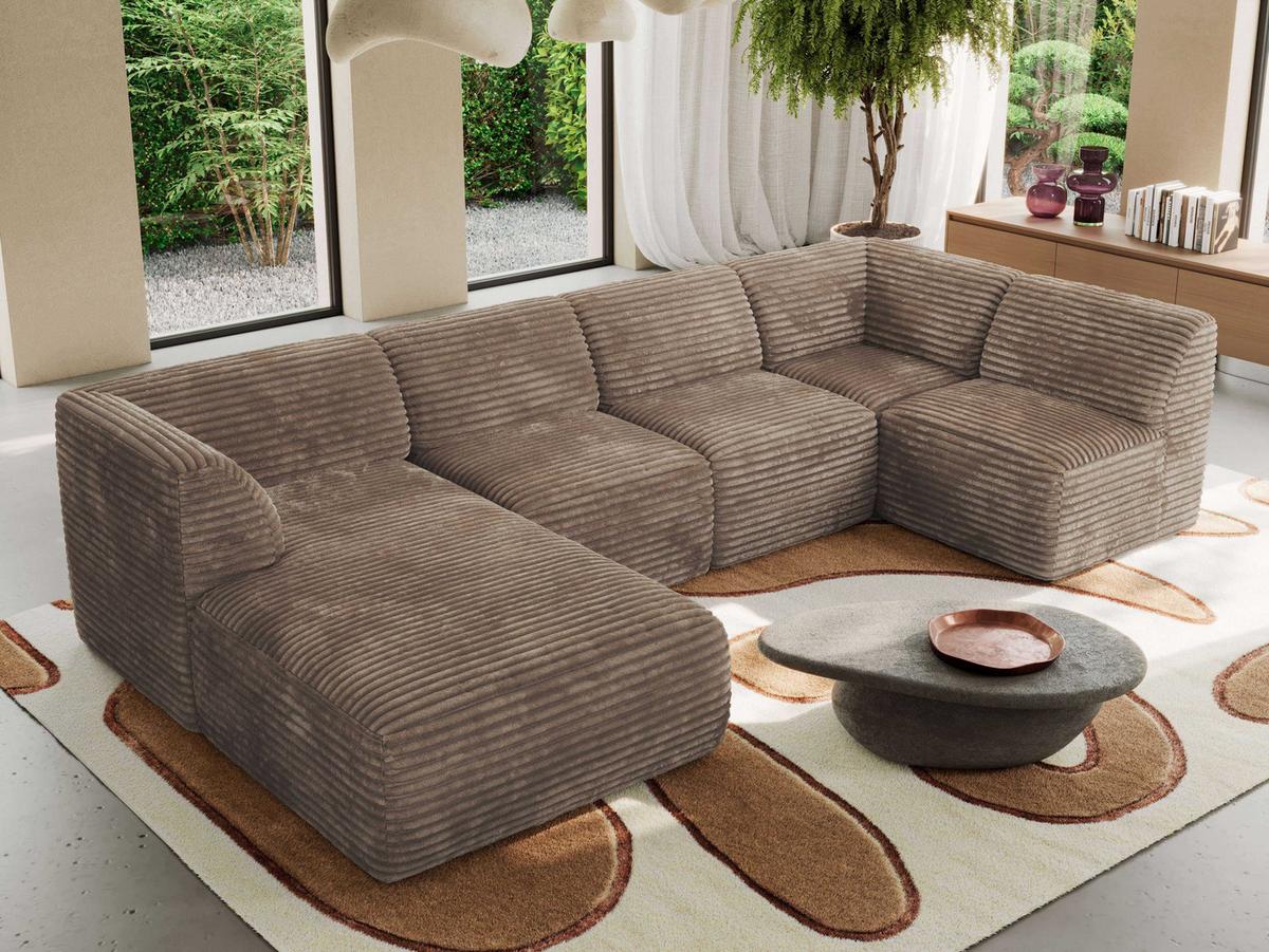 WOHNLANDSCHAFT MODARO U 5M - Braun Cord - Links - Schwarz/Braun, Textil (180/78/345cm) - MKS