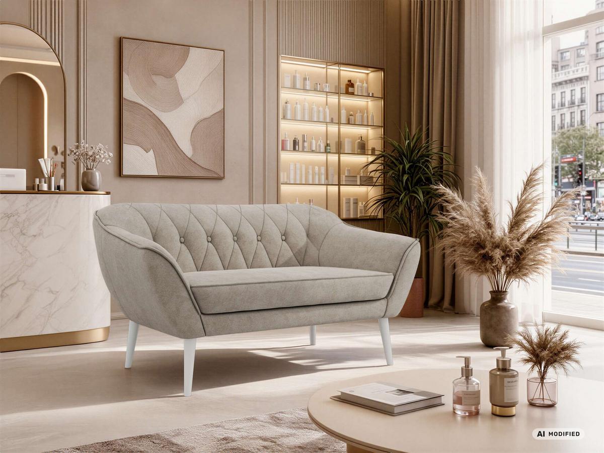 2-SITZER-SOFA PIRS - Greige Stukture - Weiße Beine - Greige/Weiß, Holzwerkstoff/Textil (140/75/74cm) - MKS