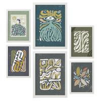 POSTER Set Mit 6 Drucken Mit Kalten Tönen In Der Sammlung Ethnischer Style Drucke Dekorative Rahmen Für Zuhause Wandkunstdruck A3 & A4 Weißer Rahmen - Weiß, Papier (29/3cm) - Nacnic