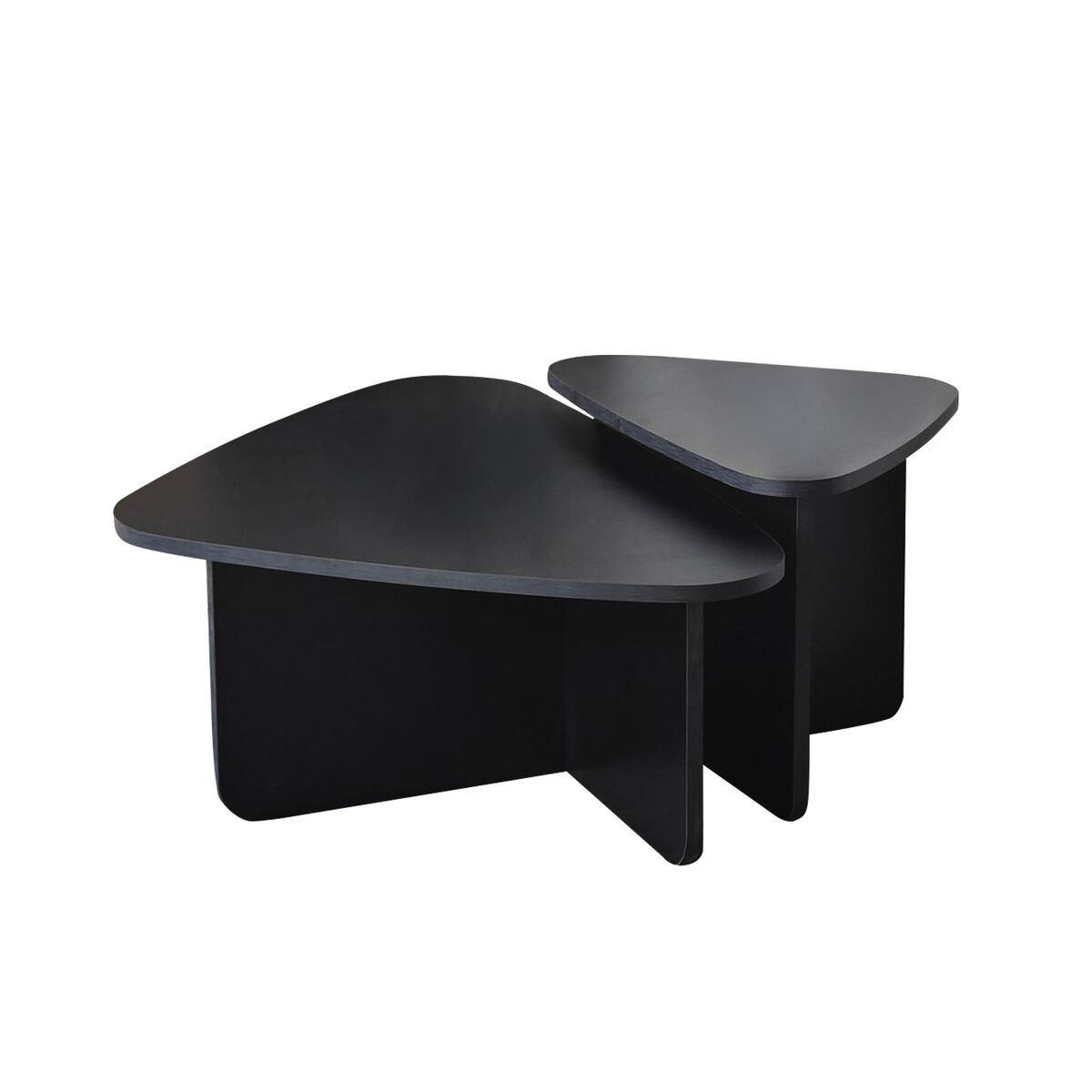 SET aus 2 niedrigen Tischen in Dreiecksform mit abgerundeten Kanten 90/60/35 cm - Schwarz, Holzwerkstoff (67/60/35cm) - Calicosy