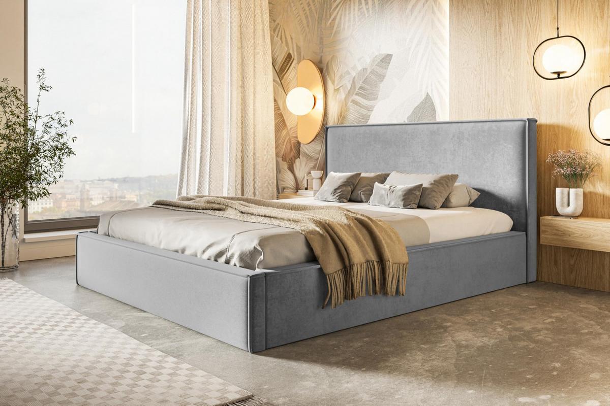 BETT 140x200 - Polsterbett mit Bettkasten und Holzrahmen - Modern Betten - Weicher Jasminstoff - Kollektion Milano - Grau - Grau, Holz/Textil (140/200cm) - Alpi-Möbel