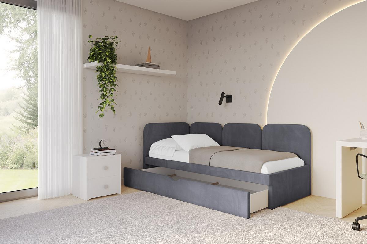 EINZELLBETT Jugendbett mit Bettkasten, Rechts - ALVY 90x200 Dunkelgrau - Dunkelgrau, Holzwerkstoff/Textil (90/200cm) - ALTDECOR
