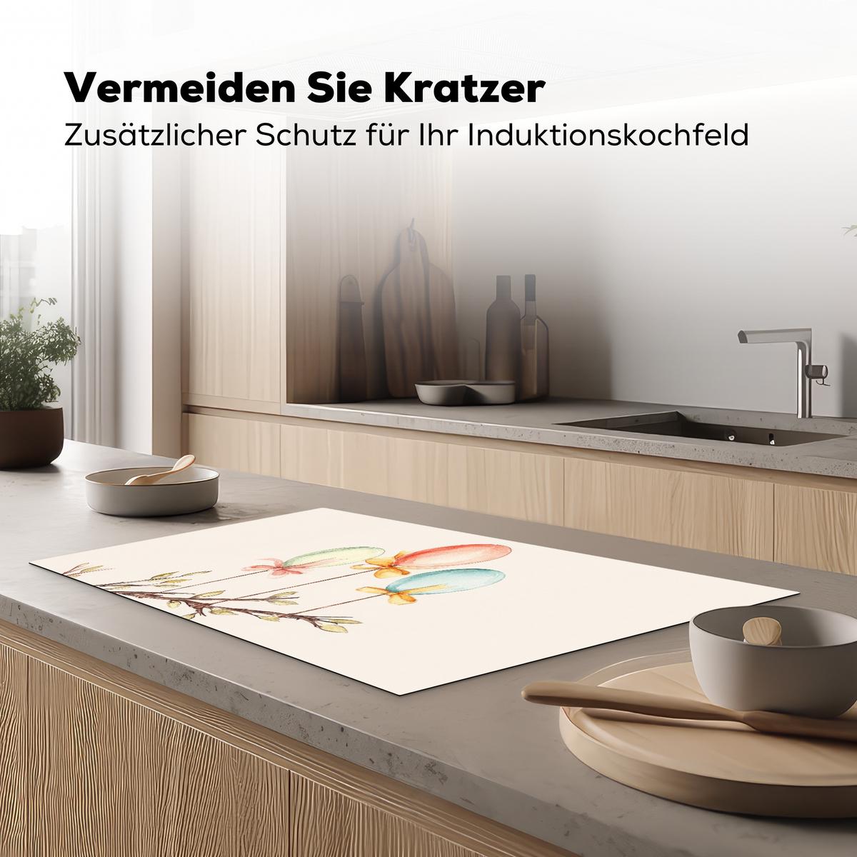 HERDABDECKPLATTE Osterkuchen - Schleife - Eier Induktionsmatte 83x51 cm - Creme, Kunststoff (83/51.5/0.2cm) - MuchoWow