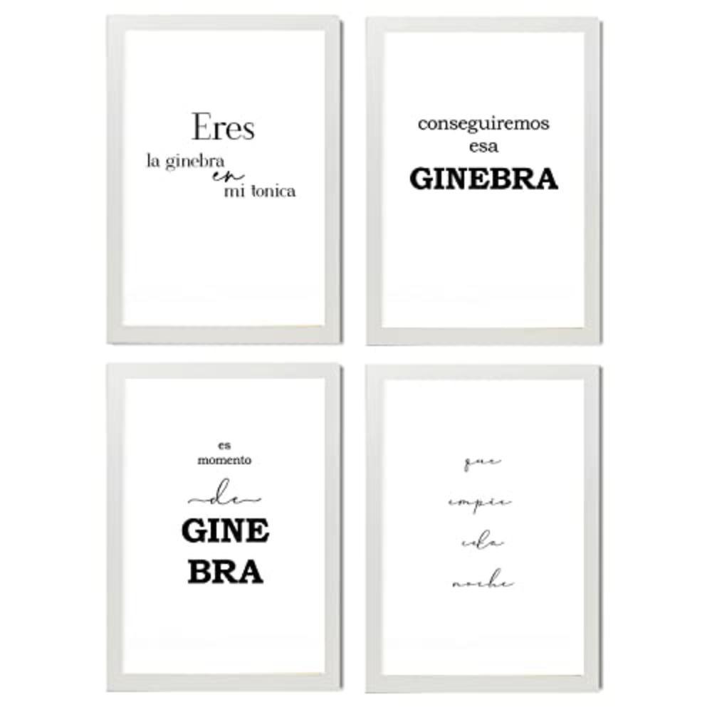 POSTER Set mit 4 Gin TypografieStil A3 Weißer Rahmen - Weiß, Papier (29.7/3cm) - Nacnic