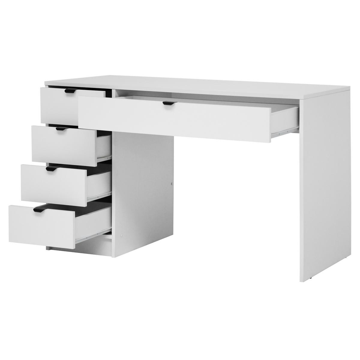SCHREIBTISCH Malta mit 5 Schubladen, mit Griffen, Weiß - Schwarz/Weiß, Holzwerkstoff/Metall (57/120/75.5cm) - Beautysofa