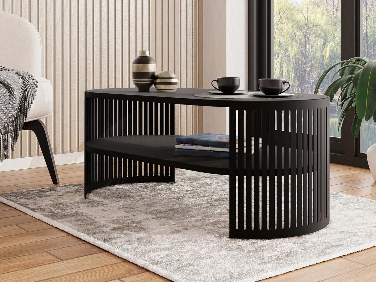 COUCHTISCH Fikoli Oval I - Schwarz, Holzwerkstoff/Metall (100/50/40cm) - MIRJAN24