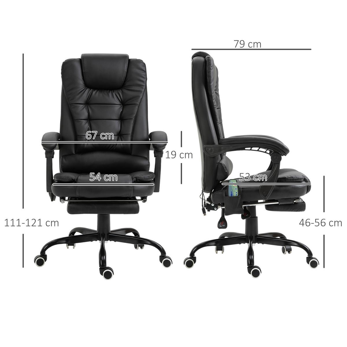CHEFSESSEL Chefsessel mit Fußstütze Rückenpolster einstellbar PVC Schwarz - Schwarz, Kunststoff/Metall (79/121/67cm) - Vinsetto