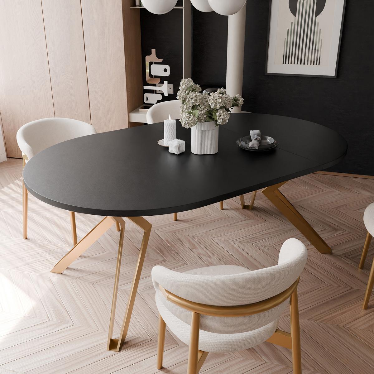 ESSTISCH ausziehbar aus MDF, Schwarz - Goldfarben/Schwarz, Holzwerkstoff (120/120/76cm) - Idohome
