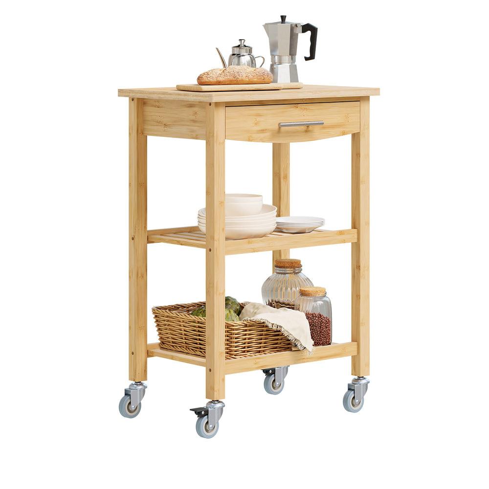KÜCHENWAGEN mit Schublade und Rollen 58x40x86 cm FKW135-N - Naturfarben, Holz (58/86/40cm) - SoBuy