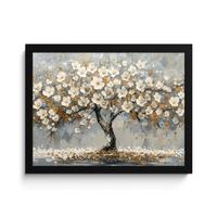 POSTER MIT RAHMENGERAHMTES BILD Baum - Blumen - Weiß - Natur - Kunst 40x30 cm - Weiß, Papier (40/30cm) - MuchoWow