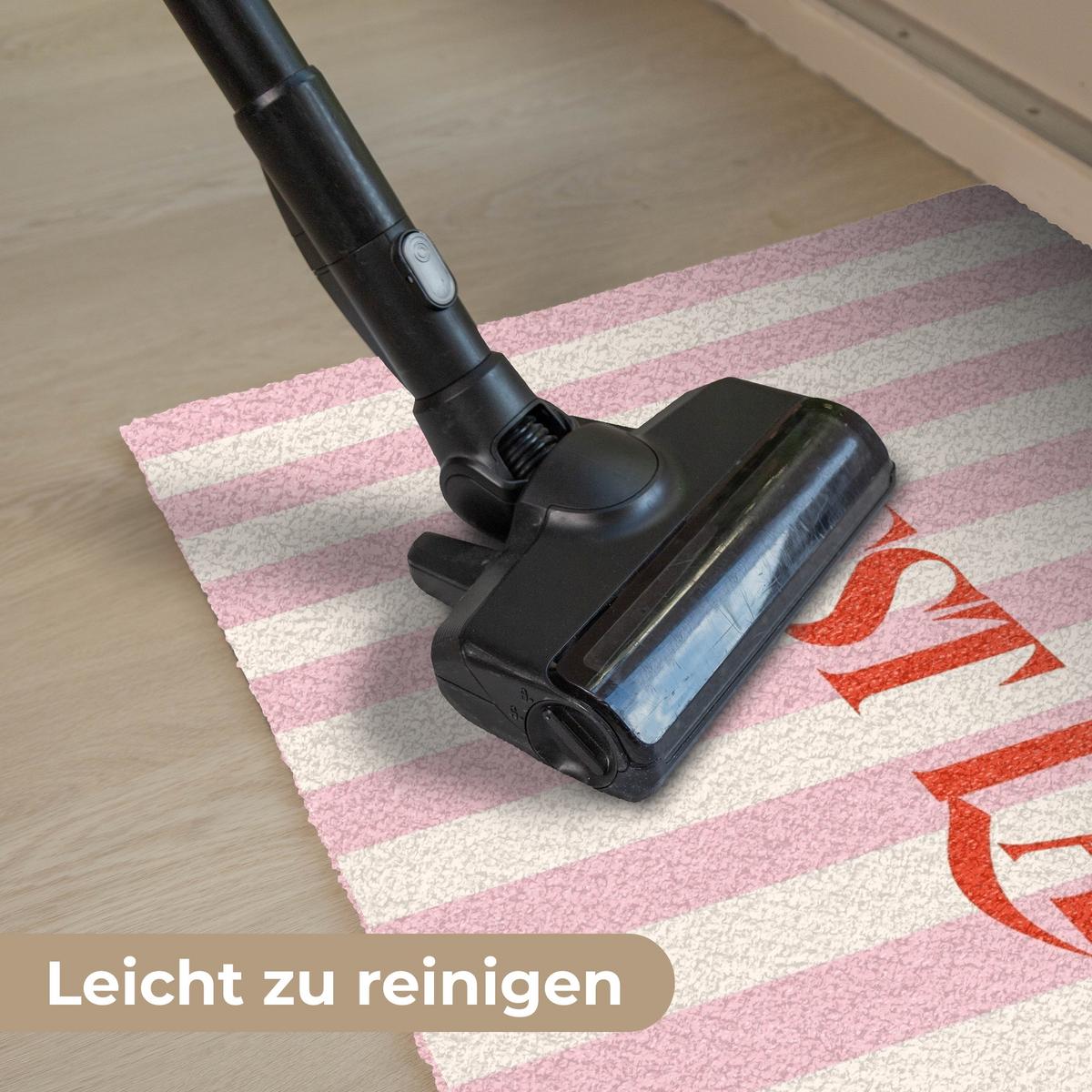 FUSSMATTE Zartrosa – Rot – Streifen – C'est La Vie 90x60 cm - Rosa, Kunststoff (90/0.4cm) - MuchoWow