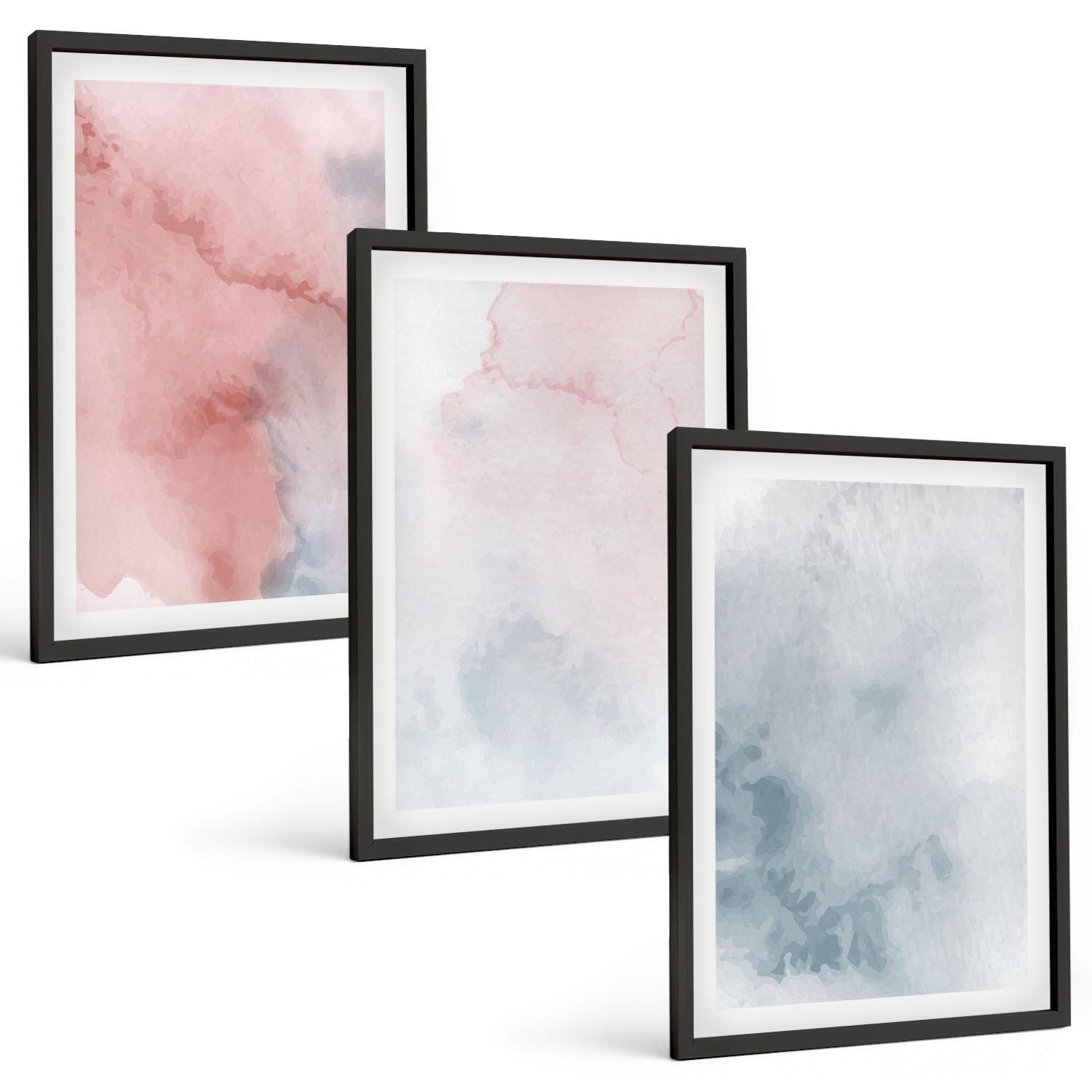BILDER SET 3er Set - 40x60 cm Schwarzer Rahmen - Pastellfarben auf Leinwand - Schwarz, Kunststoff (40/60cm) - TULUP