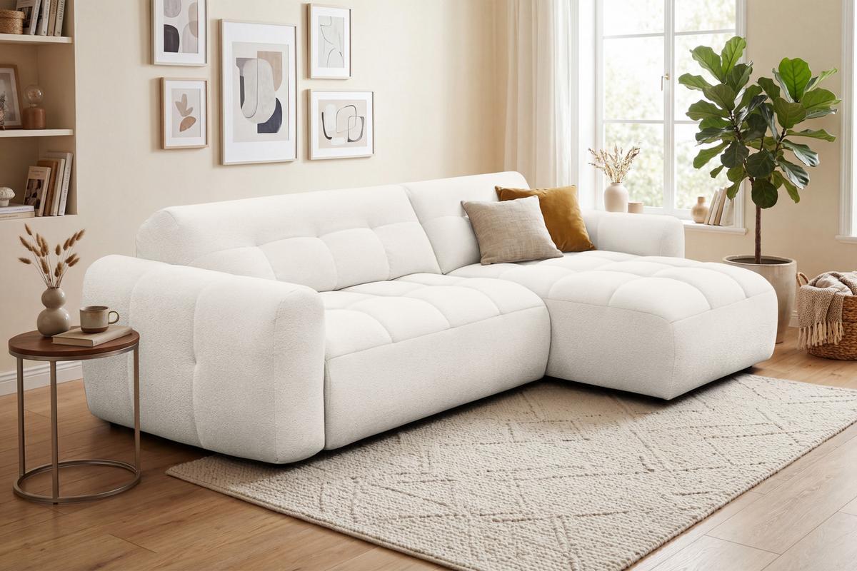 ECKSOFA LUMERO 4-Sitzer RECHTS, creme - Creme/Schwarz, Holz/Textil (275/166cm) - Courtois Laville