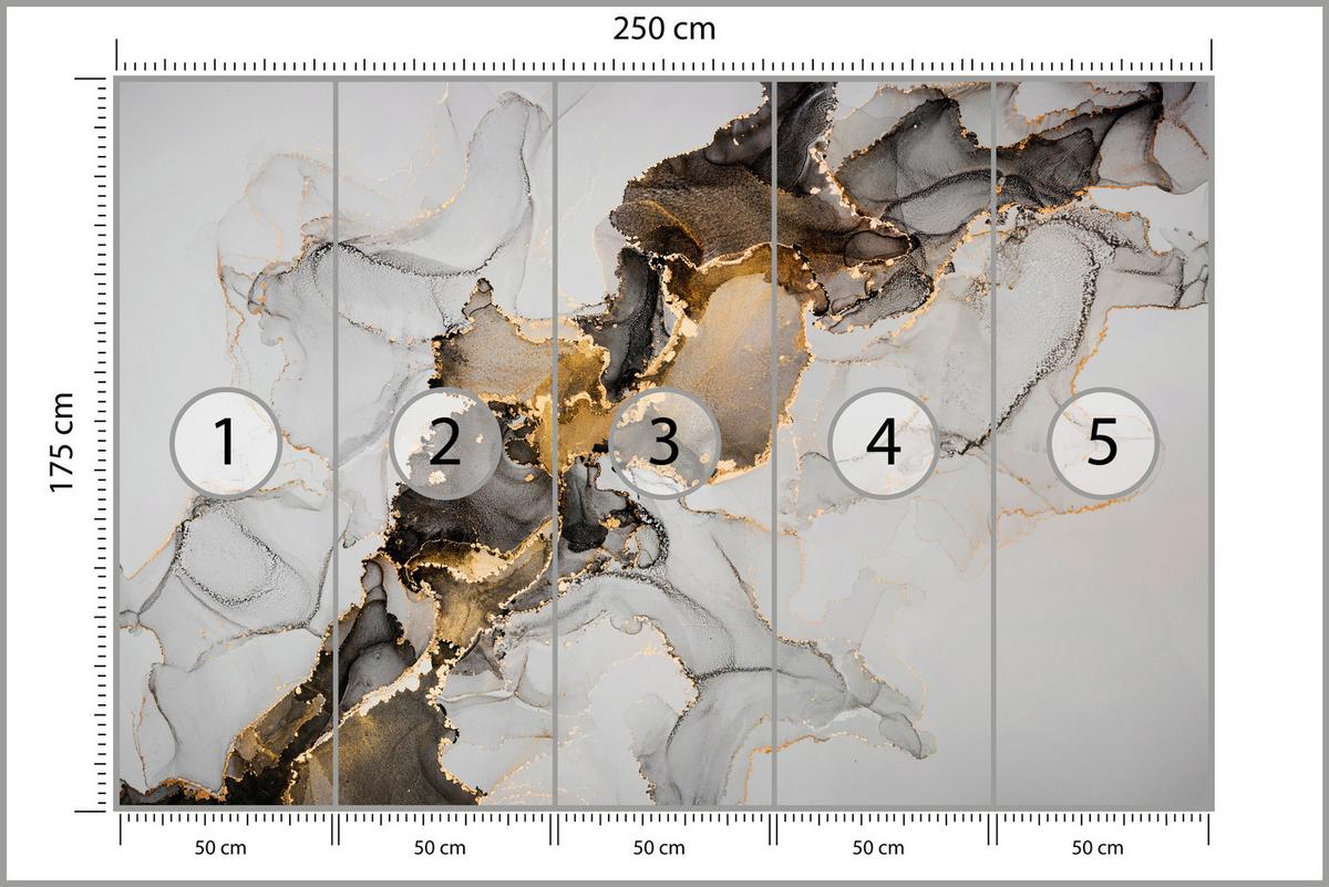 FOTOTAPETE für Badezimmer Moderner Grauer Marmor Gold Schwarz Imitation 250x175 - Beige/Grau, Papier (250/175cm) - Muralo