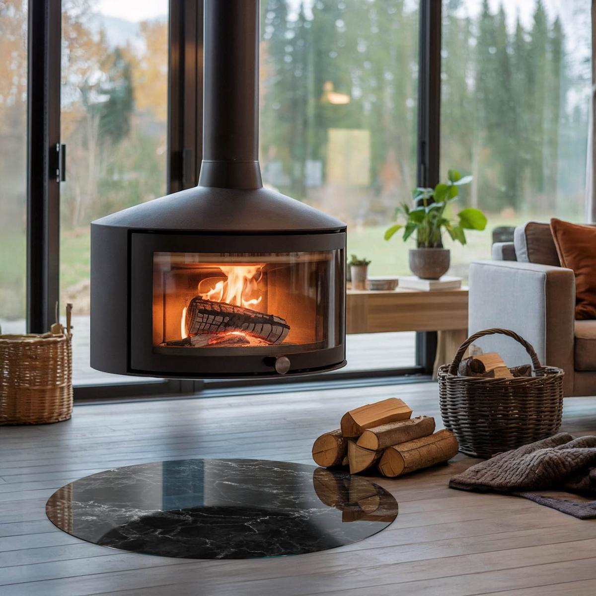 GLASPLATTE für Kamin Ø 80 cm - Schwarz, Glas (80/80/0.4cm) - TULUP