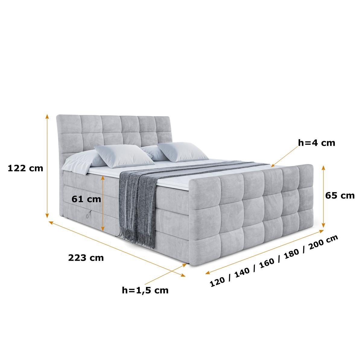 BOXSPRINGBETT BRUGO-Z KING - 180 x 200 - H3/H4 - Hellgrau - Hellgrau, Holzwerkstoff (180/200cm) - ALTDECOR