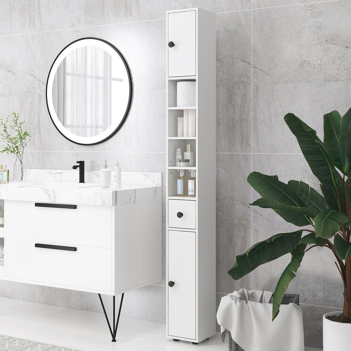 BADEZIMMERSCHRANK Spanplatte Weiß - Weiß, Karton (20/180/20cm) - Kleankin