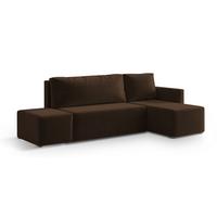 ECKSOFA VELOTTI R-S Braun Plüsch-Stoff mit Schlaffunktion - Braun, Holz (261/143cm) - MASSENO