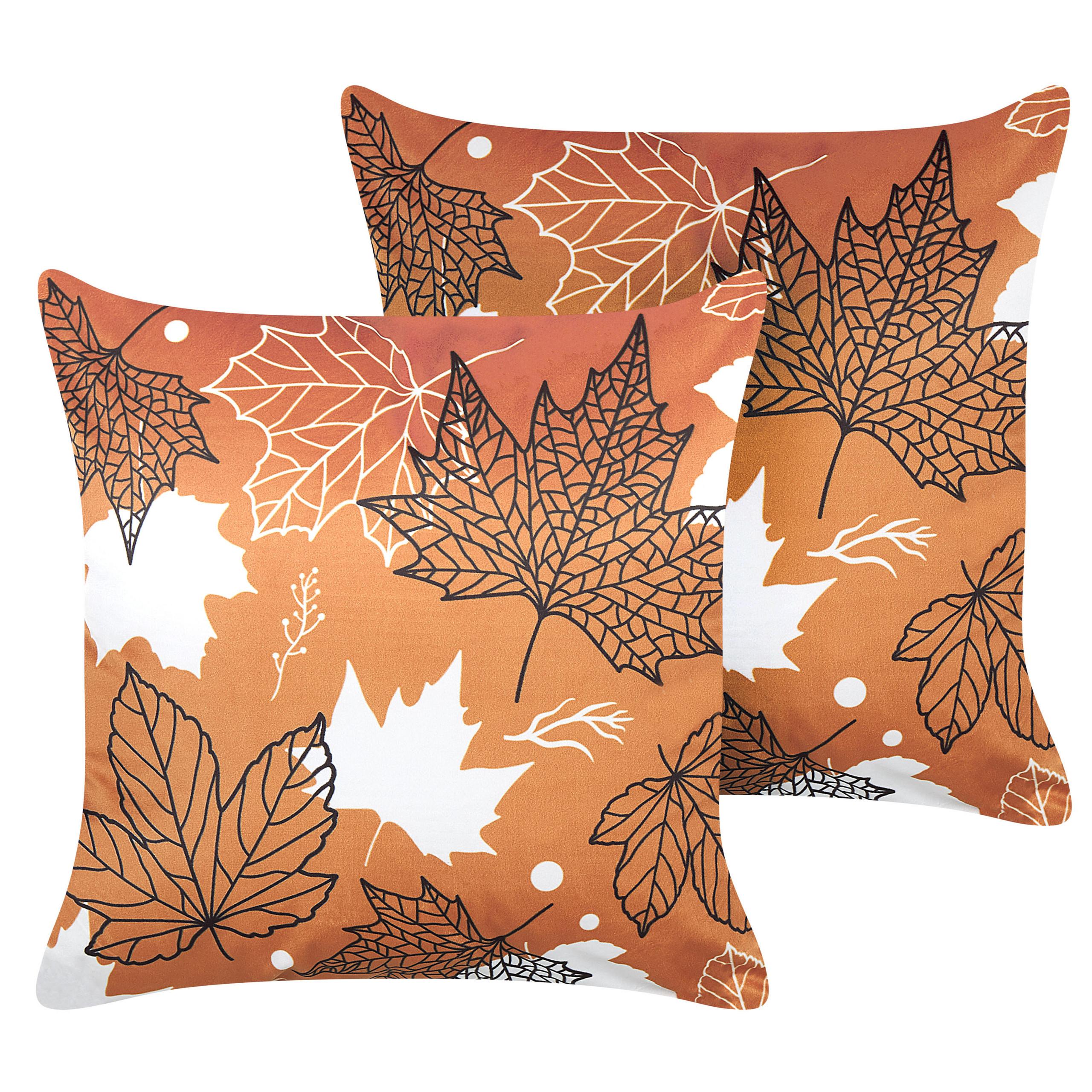 DEKOKISSEN 2er-Set Orange 45/45 cm Poinsettia - Orange, Textil (45/45cm) - Beliani