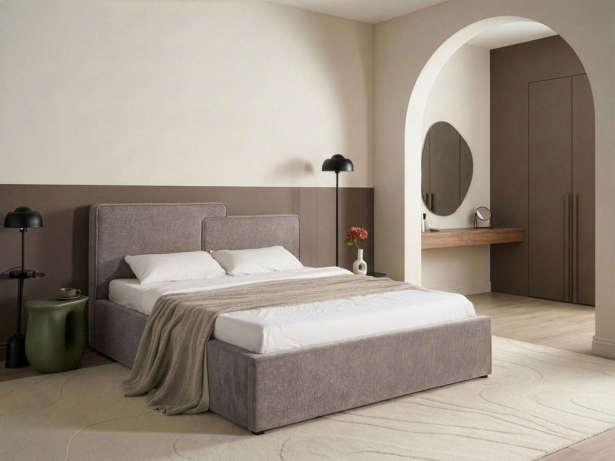 BETT mit Stauraum 180/200 cm Stoff Taupe Lagarde - Taupe, Textil (180/200cm) - Beliani