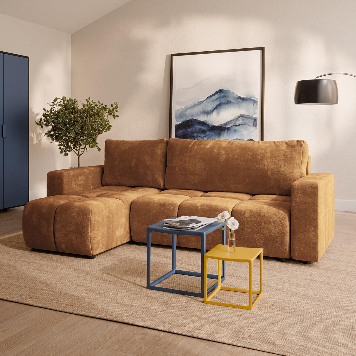 ECKSOFA RAMIL Hellbraun Chenille mit Schlaffunktion - Hellbraun, Holz (240/149cm) - MASSENO