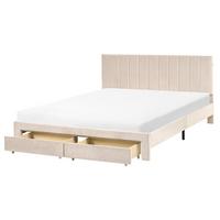BETT mit Schubladen 160/200 cm Samtstoff Beige Lonzac - Beige, Textil (160/200cm) - Beliani