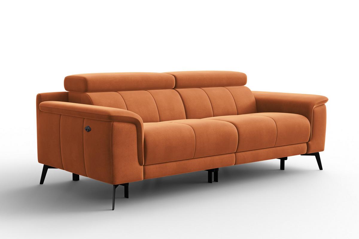 SOFA RELAX FIERO 3-Sitzer, Oranger Veloursstoff - Schwarz/Orange, Holz/Textil (212/82/103cm) - Courtois Laville