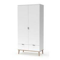 KLEIDERSCHRANK weiß matt, Eiche Sonoma massiv 90 x 180 cm, Drehtürenschrank skandinavisch - Chromfarben/Eichefarben, Holz/Holzwerkstoff (90/180/55cm) - Furn.Design