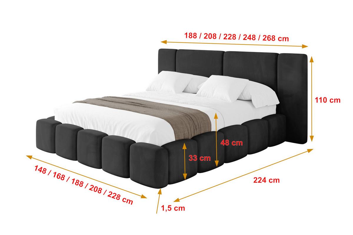 POLSTERBETT mit Bettkasten und Lattenrost, Bett mit Matratze H3/H4 - NILO 120x200 Schwarz - Schwarz, Holzwerkstoff/Textil (120/200cm) - ALTDECOR
