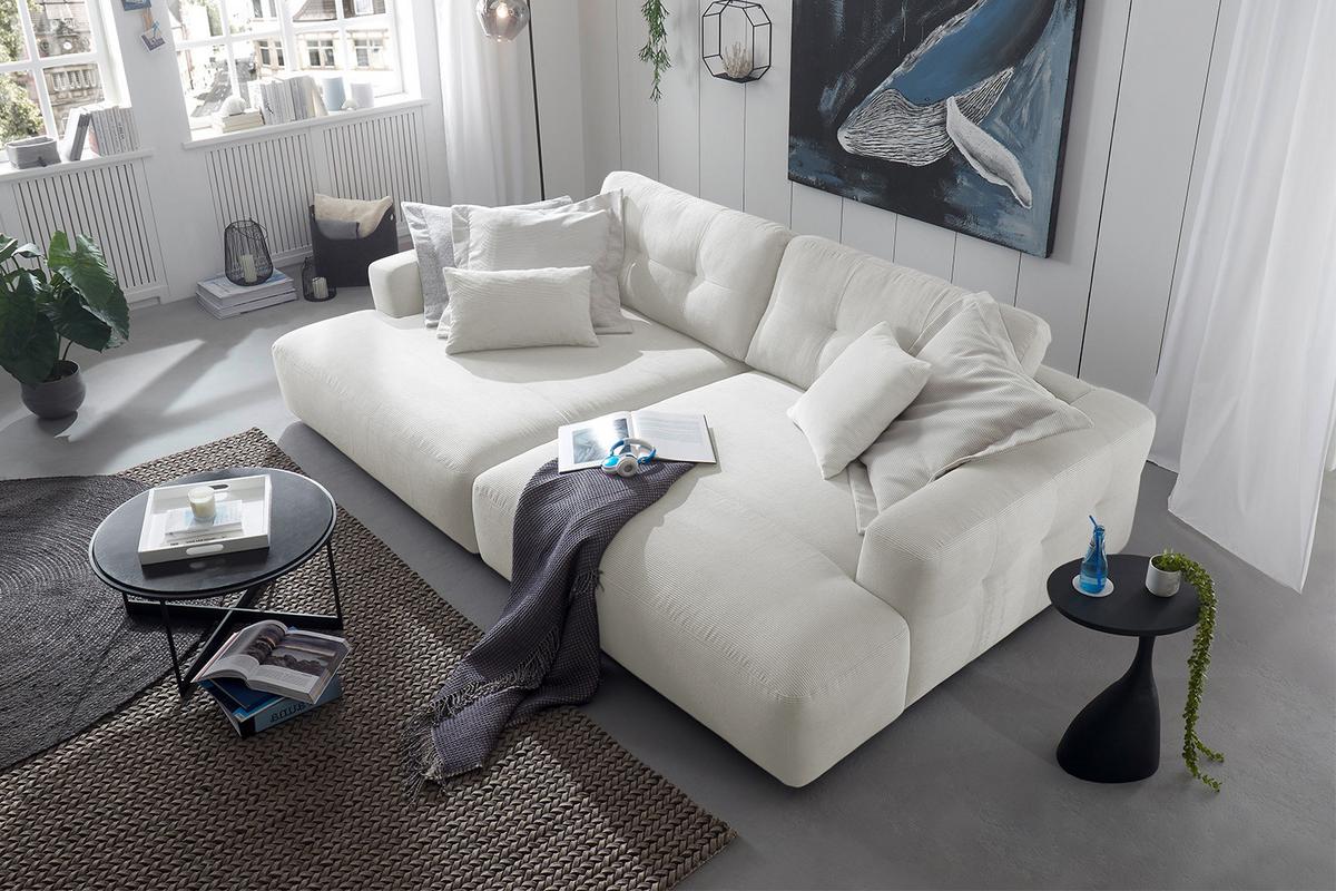 BIG SOFA MIKA Weiß Cord - Schwarz/Weiß, Kunststoff/Textil (300/86/167cm) - KAWOLA