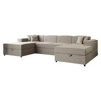WOHNLANDSCHAFT Santos U Boucle - Beige/Schwarz, Holzwerkstoff/Kunststoff (320/79/166cm) - MIRJAN24