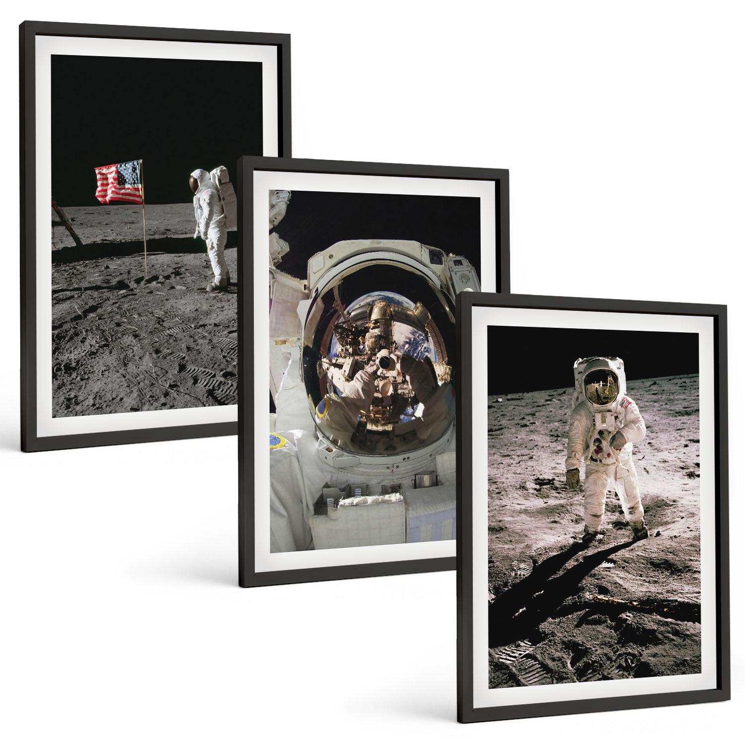 BILDER SET 3er Set - 40x60 cm Schwarzer Rahmen - NASA-Mondlandung - Schwarz, Kunststoff (40/60cm) - TULUP
