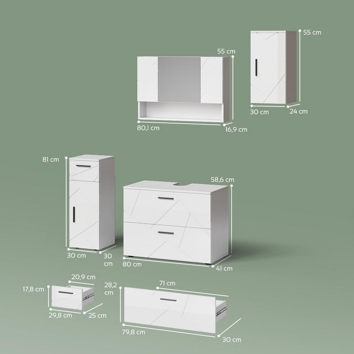 BADMÖBEL-SET Ronco Weiß Hochglanz 4 Teile - Weiß Hochglanz, Holzwerkstoff (41/80/58cm) - Livinity®