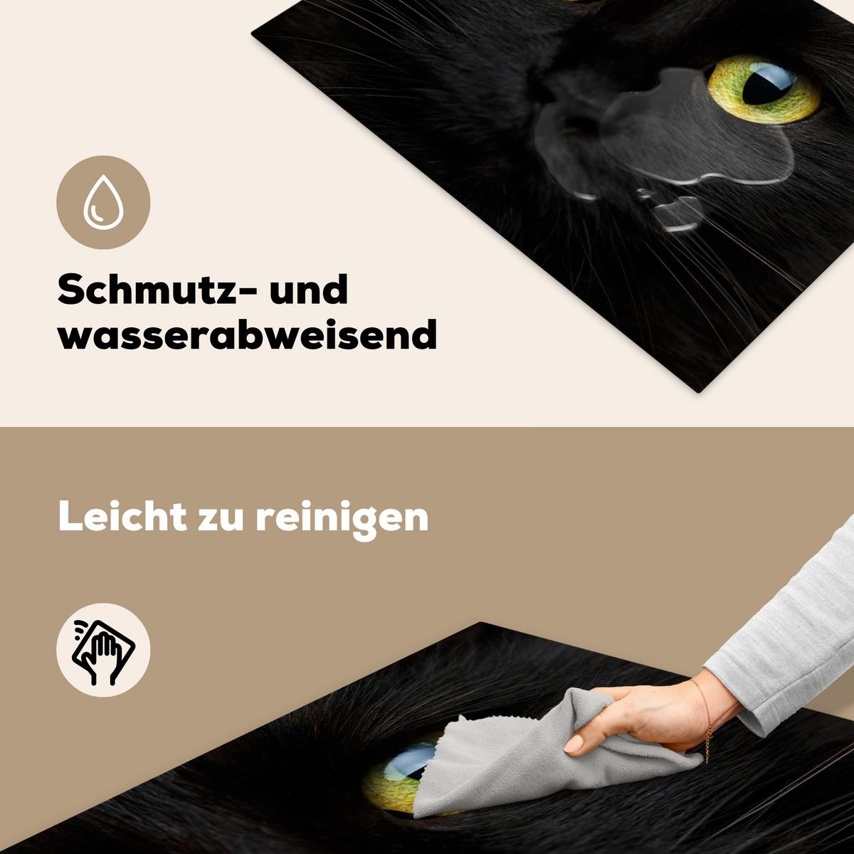 HERDABDECKPLATTE Katze - Augen - Gelb - Schwarz Induktionsmatte 77x51 cm - Schwarz, Kunststoff (77/51/0.2cm) - MuchoWow
