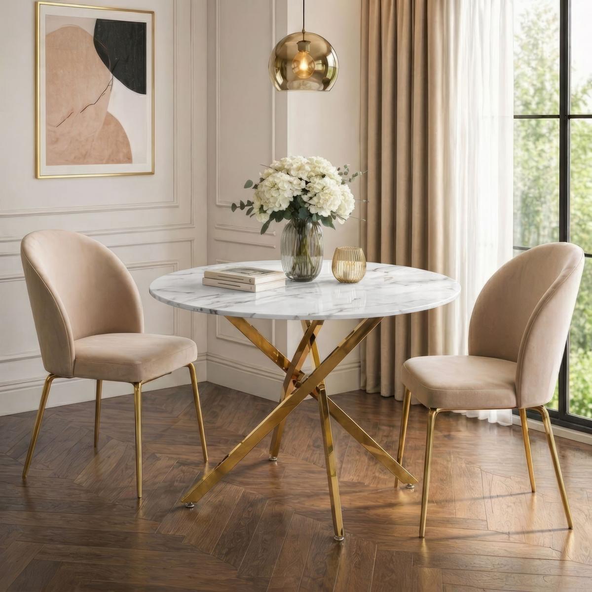 ESSTISCH BELLAGIO mit goldenem Gestell - Goldfarben/Weiß, Holzwerkstoff (100/100/75cm) - Lookway