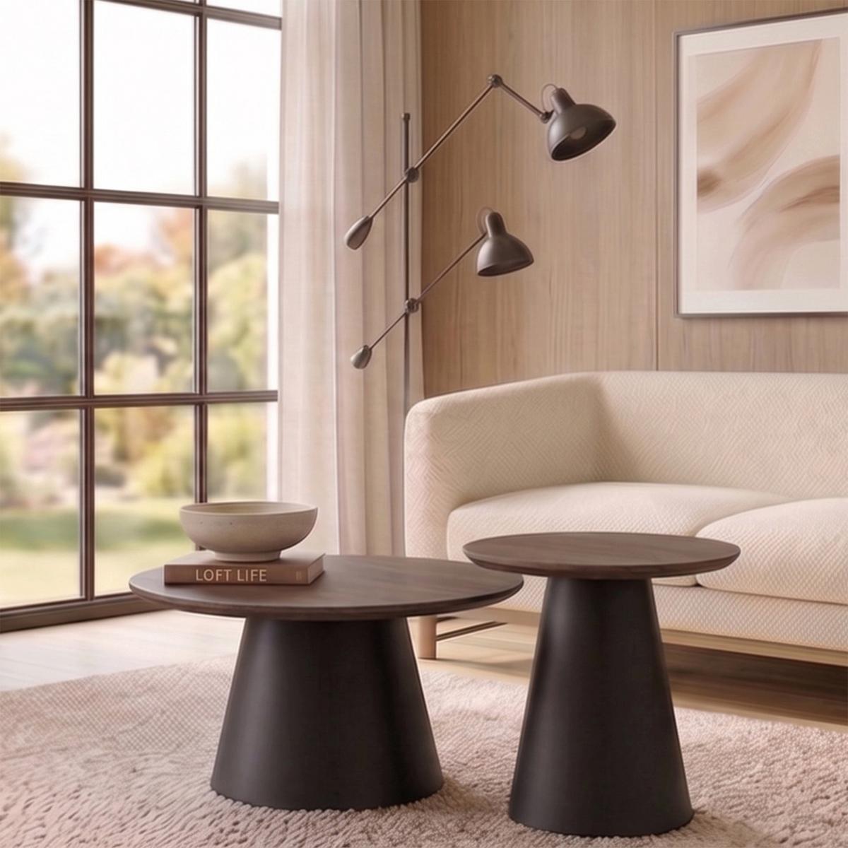 COUCHTISCH-SET Lunnea 80 cm - Nussbaumfarben/Schwarz, Holzwerkstoff/Metall (80/80/42cm) - Selsey