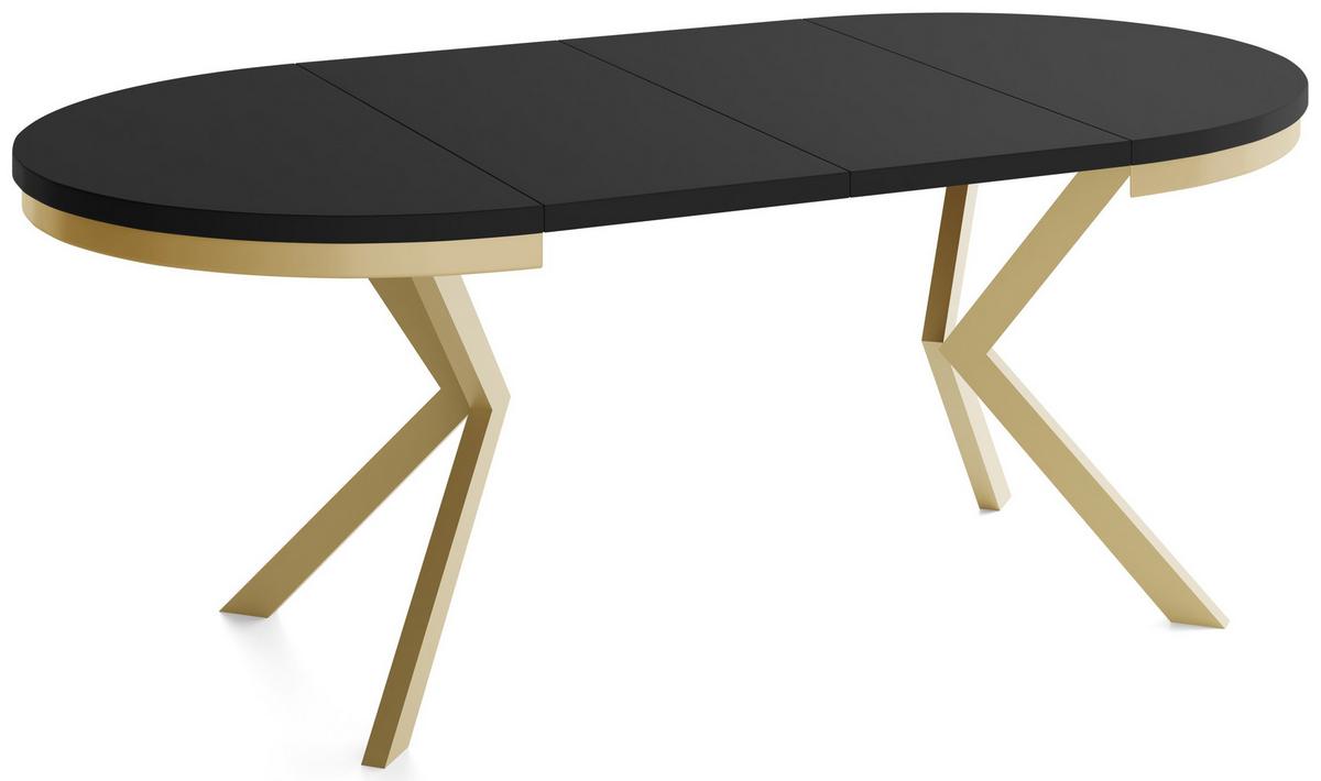 ESSTISCH Dina runder ausziehbarer, Schwarz 120-200/100/76 cm - Goldfarben/Schwarz, Holzwerkstoff/Metall (120/200/76cm) - WFL GROUP