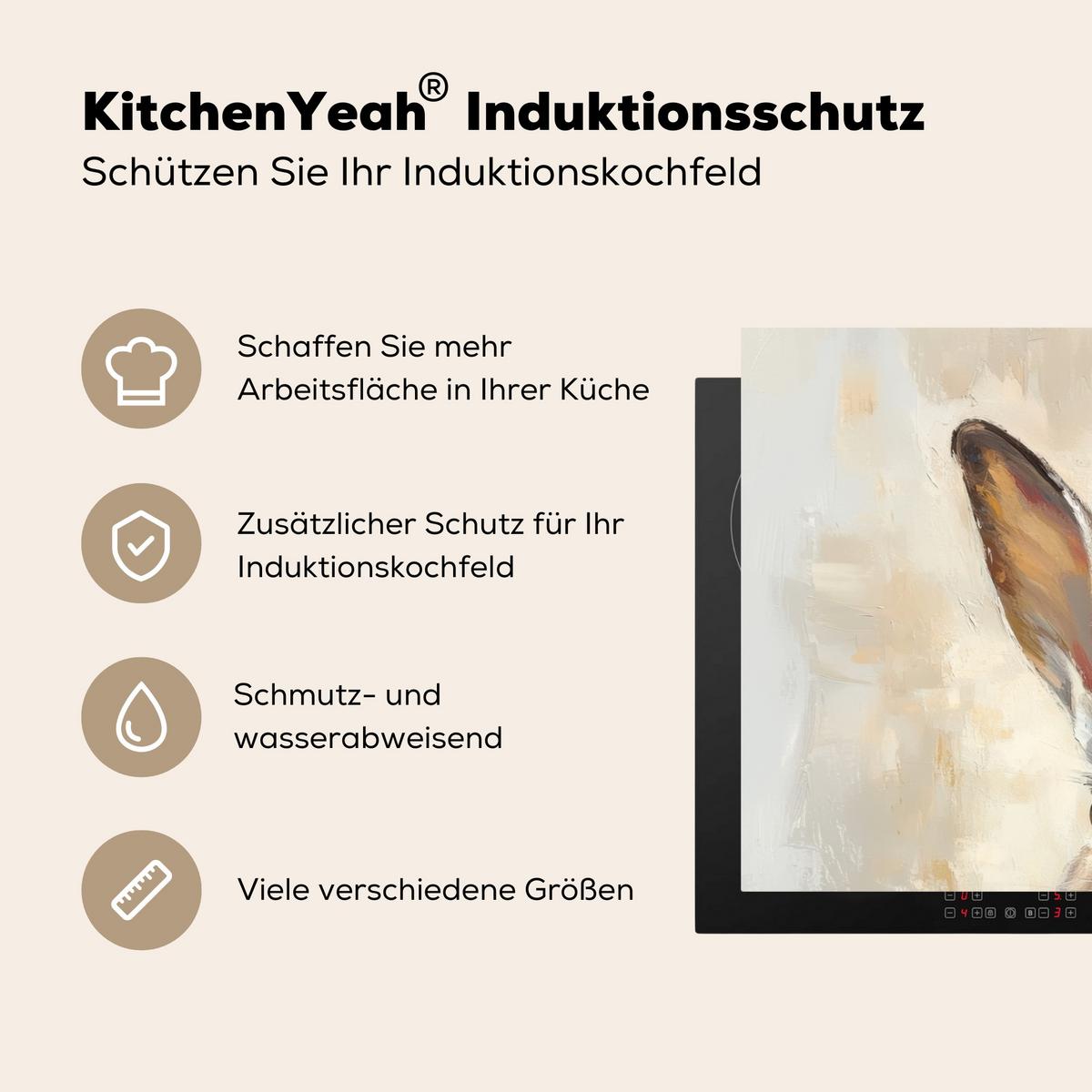 HERDABDECKPLATTE Hase - Ohren - Braun Ceranfeldabdeckung 80x52 cm - Beige, Kunststoff (80/52/0.2cm) - MuchoWow