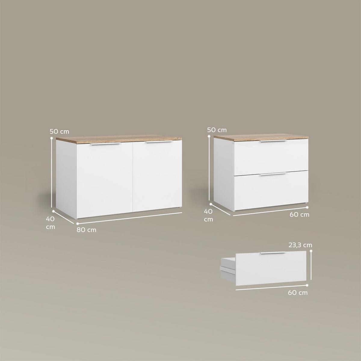 WOHNWAND Piave Weiß/Sonoma 3 Teile - Weiß/Sonoma Eiche, Holzwerkstoff (80/50/40cm) - Livinity®