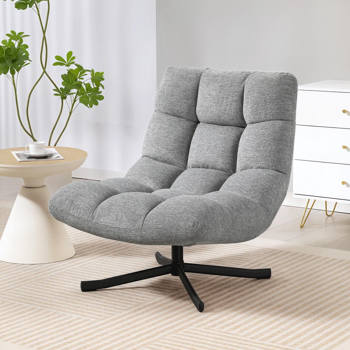 LOUNGESESSEL Chenille Stahl Grau - Grau, Textil/Metall (75/90/95cm) - HOMCOM
