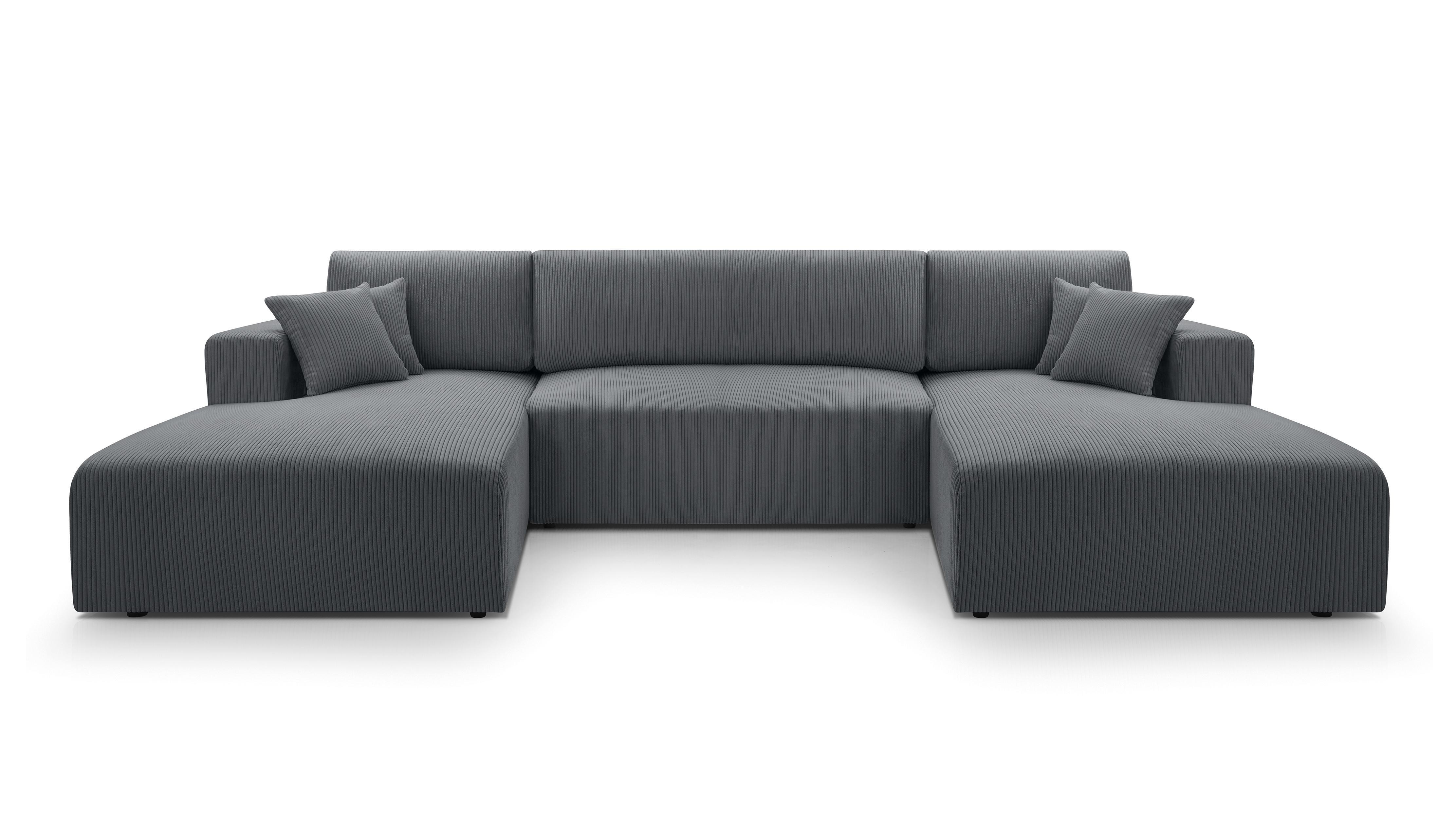 WOHNLANDSCHAFT Catea Grau 364/145/85 cm mit Schlaffunktion - Schwarz/Grau, Kunststoff/Textil (364/84/145cm) - AX Living