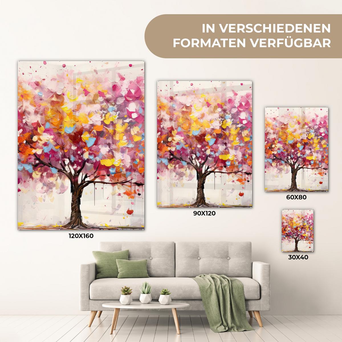 ACRYLGLASBILD Aquarell - Baum - Kunst - Abstrakt 60x80 cm - Multicolor, Glas (60/80cm) - MuchoWow