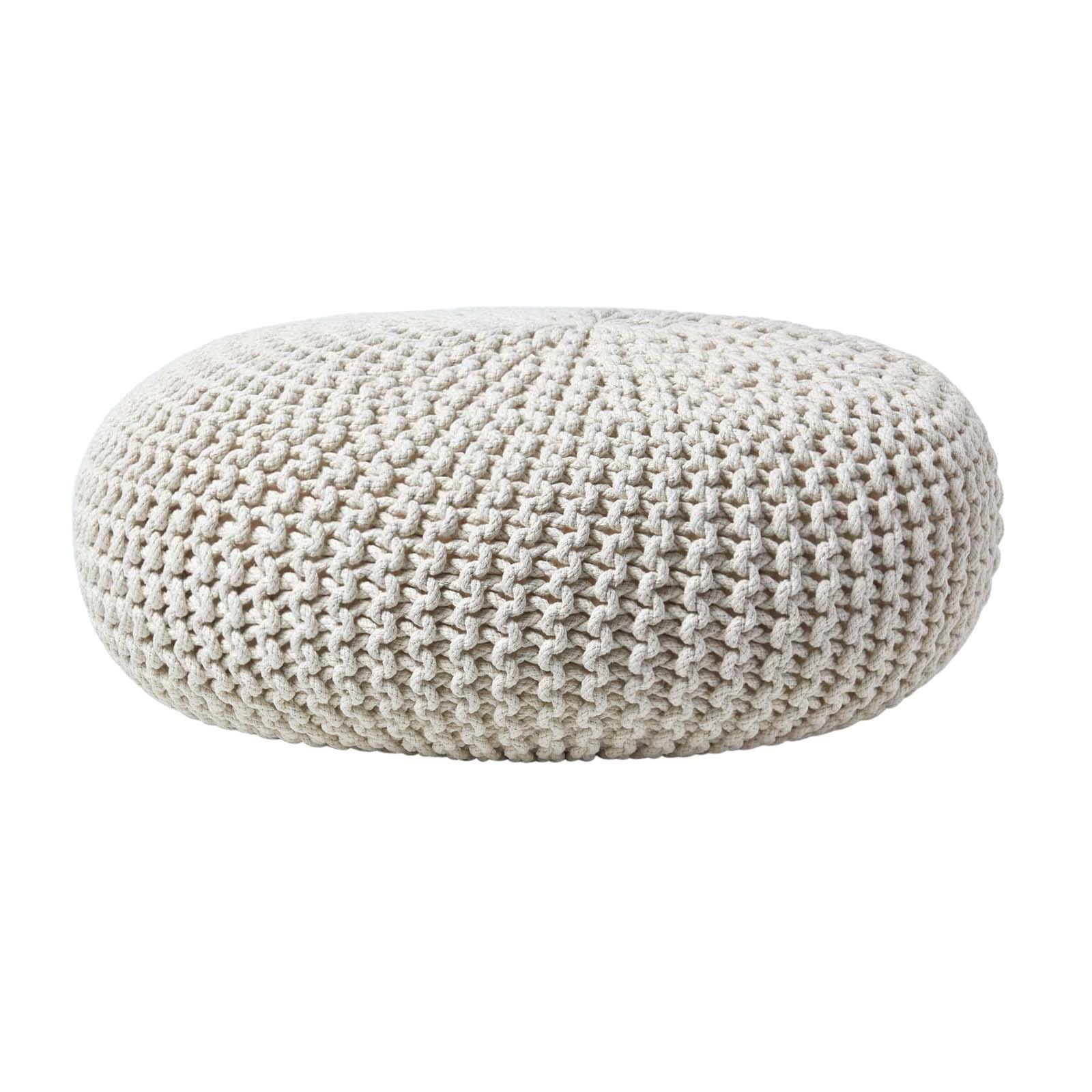 STRICK-POUF natur, Bodenkissen rund 70/70/23 cm - Naturfarben, Textil (70/23/70cm) - Homescapes