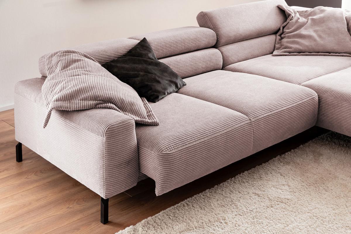 ECKSOFA DELIA Pink Cord Relaxfunktion - Schwarz/Rosa, Textil/Metall (276/219cm) - KAWOLA