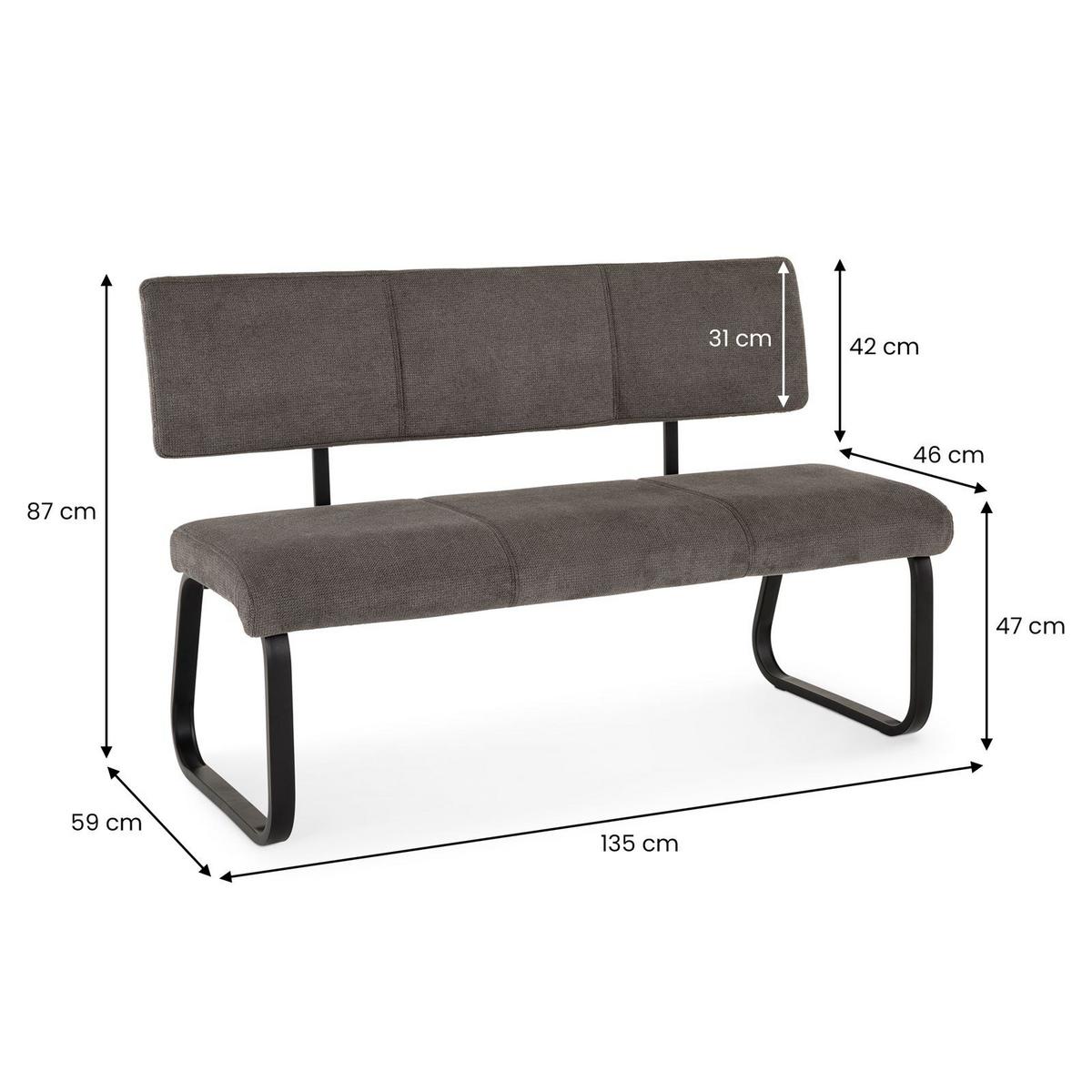 ESSZIMMERBANK VILAS schwarz, dunkelgrau - Schwarz, Textil/Metall (136/89/59cm) - IDIMEX