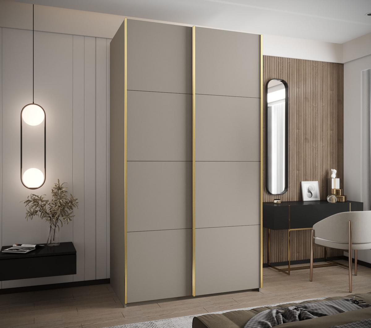SCHWEBETÜRENSCHRANK 245,5/130/64 2-türig - Kaschmir/Goldfarben, Holz/Metall (130/245/64cm) - Abiks Möbel